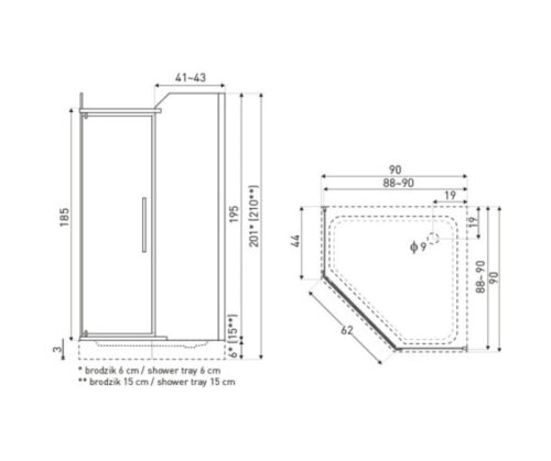 Душевая кабіна Kerra Prato 900x900 чорна тонована - Зображення 2